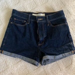 A&F dark wash high waisted denim shorts